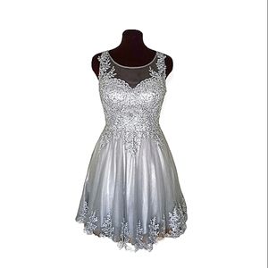 Let's formal dress silver jewel appliques + onlays embell. short sleeve medium.